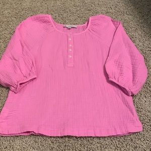 Women's Pink Peasant Blouse with Button Placket